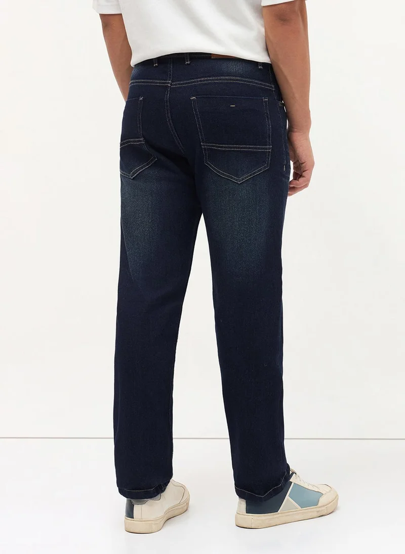 Urbano Fashion  Urbano Fashion Men's Dark Blue Regular Fit Heavy Washed Denim Jeans Stretchable for Men | Best Price UAE